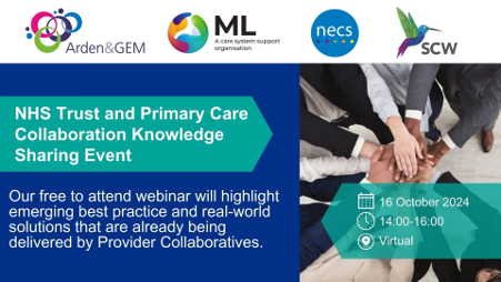 NHS trusts and primary care collaboration knowledge sharing event. Our free to attend webinar will highlight emerging best practice and real world solutions that are already being delivered by provider collaboratives. Date & Time: Wednesday, 16 October 2024 14:00 – 16:00 Venue: Virtual